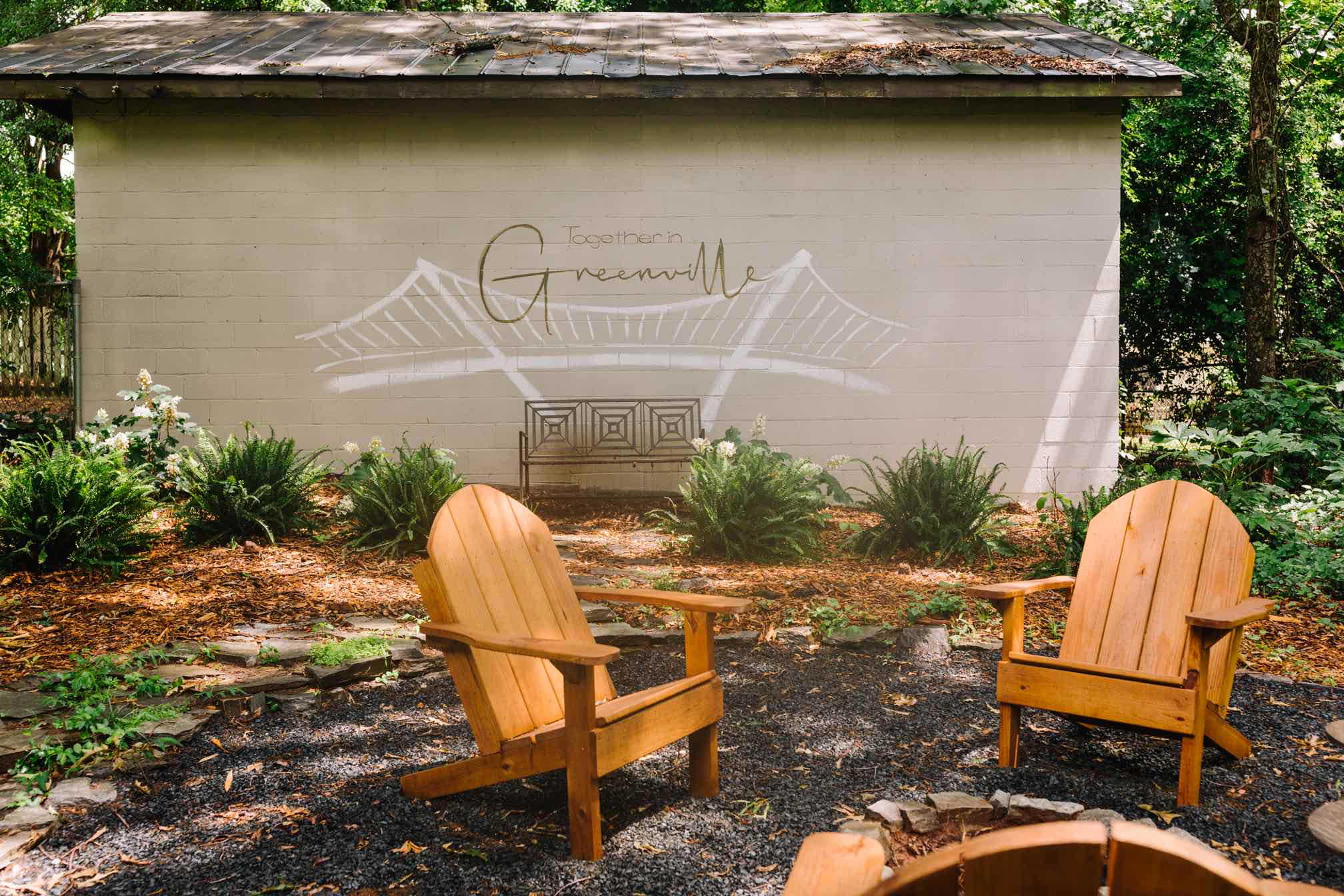Together in Greenville mural with Adirondack chairs